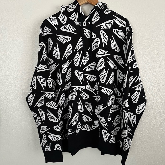 Nike Other - Nike Club Fleece All Over Print Swoosh Hoodie Black